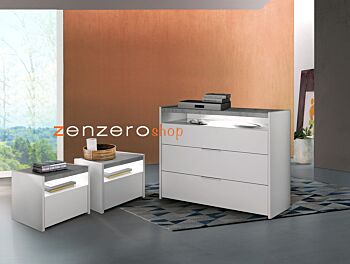 Set Comò e 2 Comodini con guide ammortizzate in finitura bianco opaco e beton