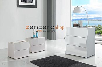 Set Completo, Comò e Coppia Comodini, bianco lucido, linea onda