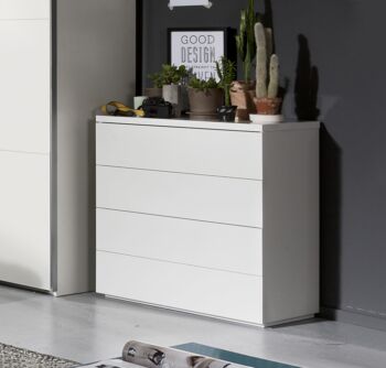 Comò moderno con 4 cassetti in finitura Bianco laccato lucido