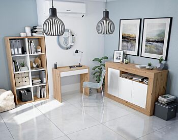 Libreria rovere nodi e bianco opaco, 6 ripiani