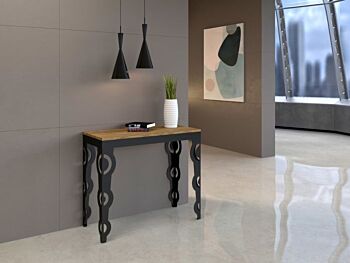 Consolle allungabile Quercia natura, con gambe in metallo decorate