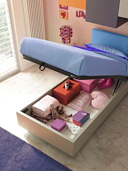 Letto singolo contenitore Zen Moretti Compact, tessuto VL 17 e Crema laccato