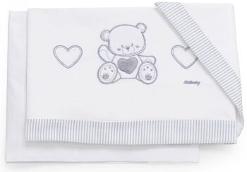 Culla Mr.Bear bianca e grigia con ruote, decori con orsetti