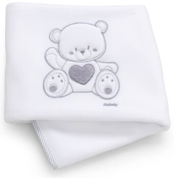 Culla Mr.Bear bianca e grigia con ruote, decori con orsetti