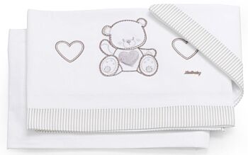 Culla Mr.Bear bianca e choco con ruote, decori con orsetti