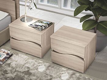 Coppia di comodini moderni 2 cassetti Olmo perla, Made in Italy