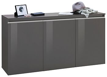 Madia moderna 3 ante, finitura Antracite laccato lucido, maniglie a gola