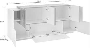 Credenza moderna 6 ante  e una ribalta in Bianco lucido e Pero