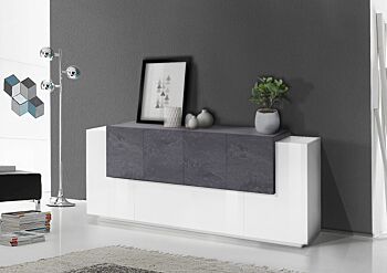 Credenza 6 ante battenti e una ribalta in Bianco lucido e Ardesia