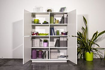 Moderna madia credenza alta di design con quattro ante bianco bianca laccata lucida