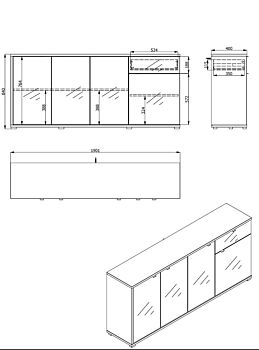 Credenza per soggiorno moderna, finitura Grigio grafite e Rovere