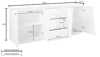 Madia credenza 4 ante 3 cassetti in finitura bianco lucido