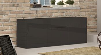 Credenza moderna antracite laccata lucido, 3 ante 1 cassetto