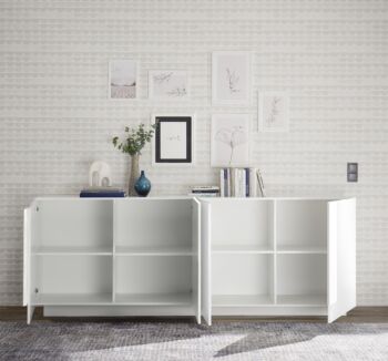 Credenza bianca laccata lucido, 4 ante 