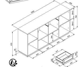 Credenza  Kara bianca 4 ante 2 cassetti con frontali effetto Rafia bianca
