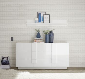 Credenza online 3 cassetti e un'anta, finitura Bianco laccato lucido