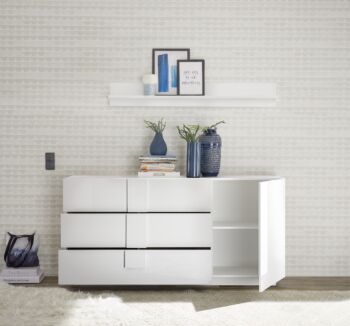 Credenza online 3 cassetti e un'anta, finitura Bianco laccato lucido