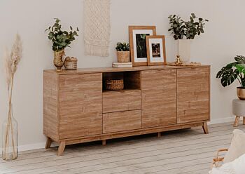 Madia di design in finitura bamboo con tre ante e tre cassetti 