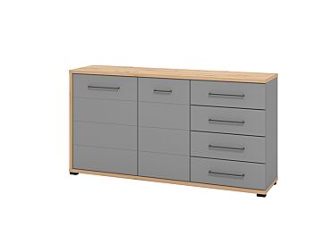 Credenza moderna 4 cassetti e 2 ante, Grigio grafite e Rovere