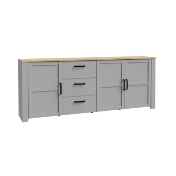 Madia Rovere riviera e Rovere grigio, 3 ante 3 cassetti, L.221 H.87