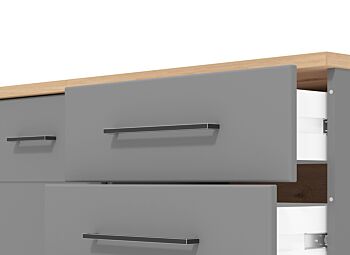 Credenza moderna 4 cassetti e 2 ante, Grigio grafite e Rovere