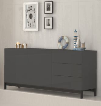 Madia moderna, 3 cassetti 2 ante in finitura antracite lucido