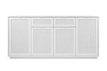 Credenza  Kara bianca 4 ante 2 cassetti con frontali effetto Rafia bianca