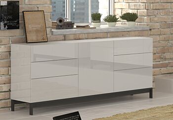 Madia moderna, 6 cassetti 1 anta in finitura bianco lucido