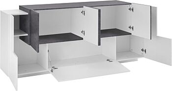 Credenza 6 ante battenti e una ribalta in Bianco lucido e Ardesia