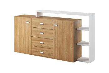 Madia soggiorno L.180 cm Bianco opaco e Rovere rustico