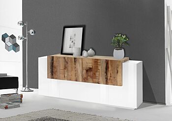 Credenza moderna 6 ante  e una ribalta in Bianco lucido e Pero