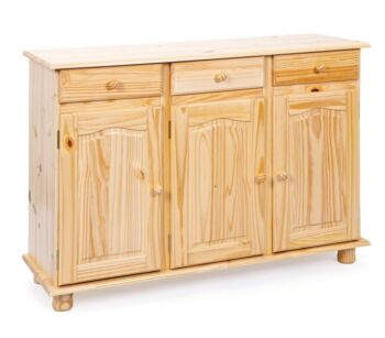 Credenza in legno massiccio a tre ante e tre cassetti / bianco