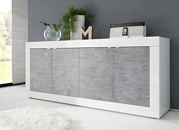 Credenza bicolore con 4 ante, design moderno