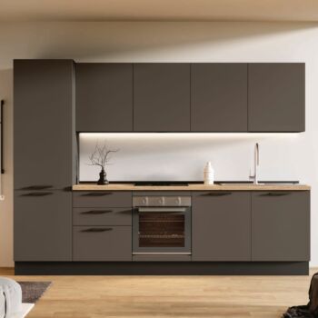 Cucina bloccata 3 metri lineare, Grigio cenere e Rovere chiaro
