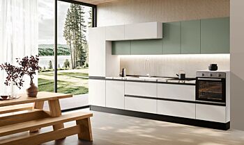 Cucina bloccata lineare, Bianco e Agave, L.360