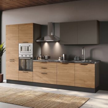 Cucina lineare Made in Italy, L.330, Noce biondo e Grigio cenere