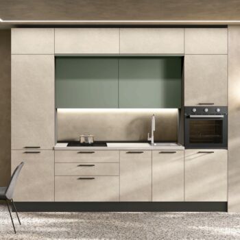 Cucina lineare bloccata, Sandostone e Agave, L.300