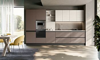 Cucina lineare Bronzo e Bianco altea, maniglie a gola, L.360, Made in Italy