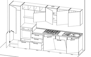 Cucina lineare Olmo natura e Orzo, L.360 cm, Made in Italy
