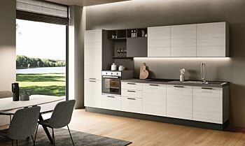Cucina lineare 360 cm, Bianco altea e Grigio cenere, Made in Italy