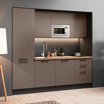 Cucina lineare 2,40 mt bloccata, Bronzo e Noce biondo, Made in Italy