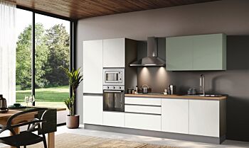 Cucina lineare Bianco opaco, Agave e Noce biondo, L.330