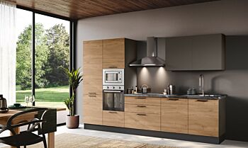 Cucina lineare Made in Italy, L.330, Noce biondo e Grigio cenere
