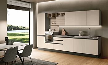 Cucina lineare Olmo natura e Orzo, L.360 cm, Made in Italy