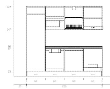Cucina lineare 2,40 mt, Visone e Noce moro, Made in Italy