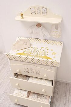Lettino neonati Paddington avorio con decorazioni e ruote Zenzero Shop