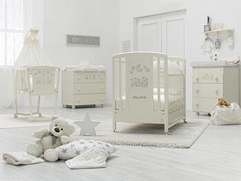 Lettino neonati Paddington avorio con decorazioni e ruote Zenzero Shop