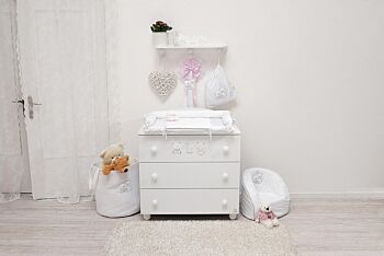 Lettino neonati Paddington con decorazione e ruote, finitura Bianco