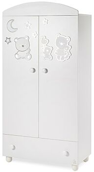 Lettino neonati Paddington con decorazione e ruote, finitura Bianco
