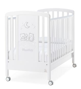 Lettino neonati Paddington con decorazione e ruote, finitura Bianco